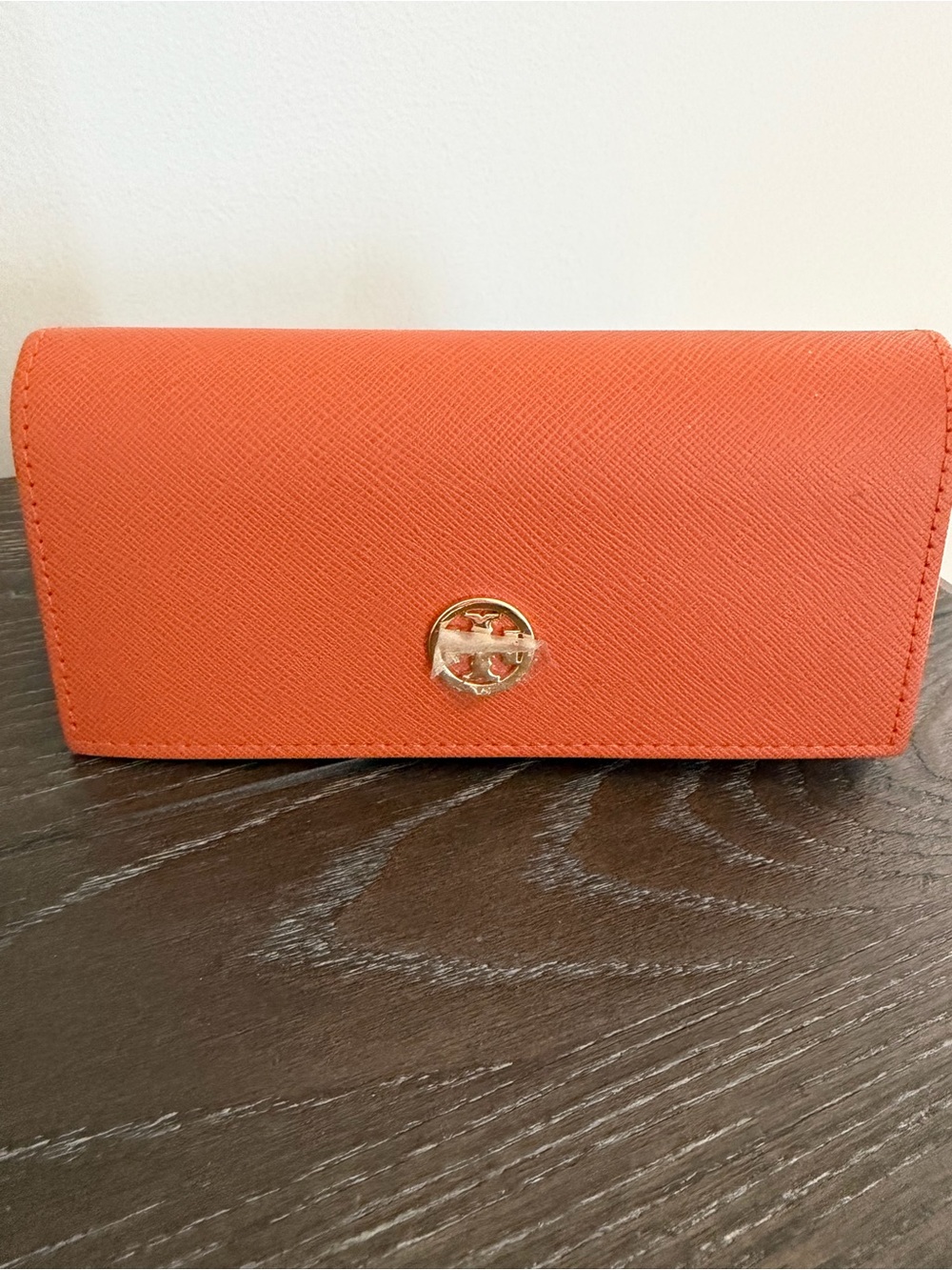 Tory Burch Orange Saffiano Leather Clutch Wallet with Gold Logo